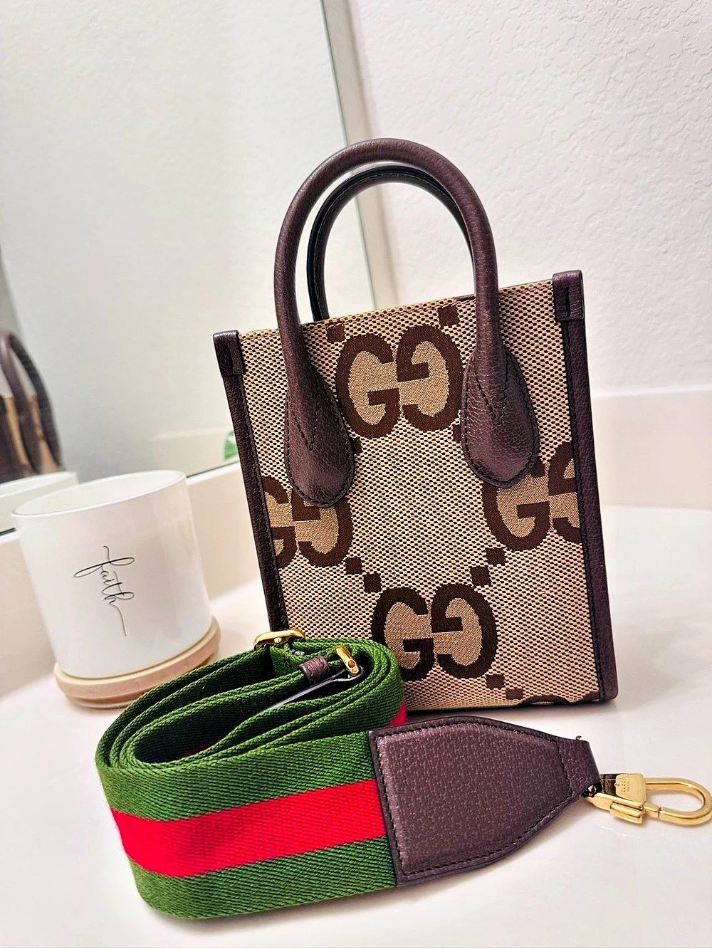 Gucci Jumbo GG Canvas Mini Tote Bag Brown & Green